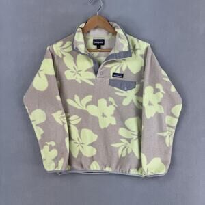 Patagonia Synchilla Jacket Womens Small Tan Green Floral Fleece Snap-T Pullover